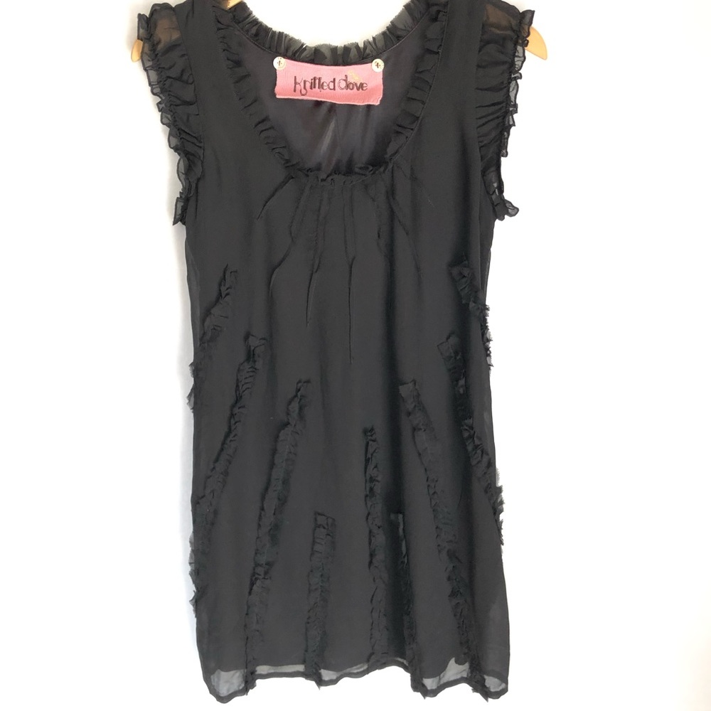 Knitted Dove MothCloth Silk Black Ruffles Dress XS